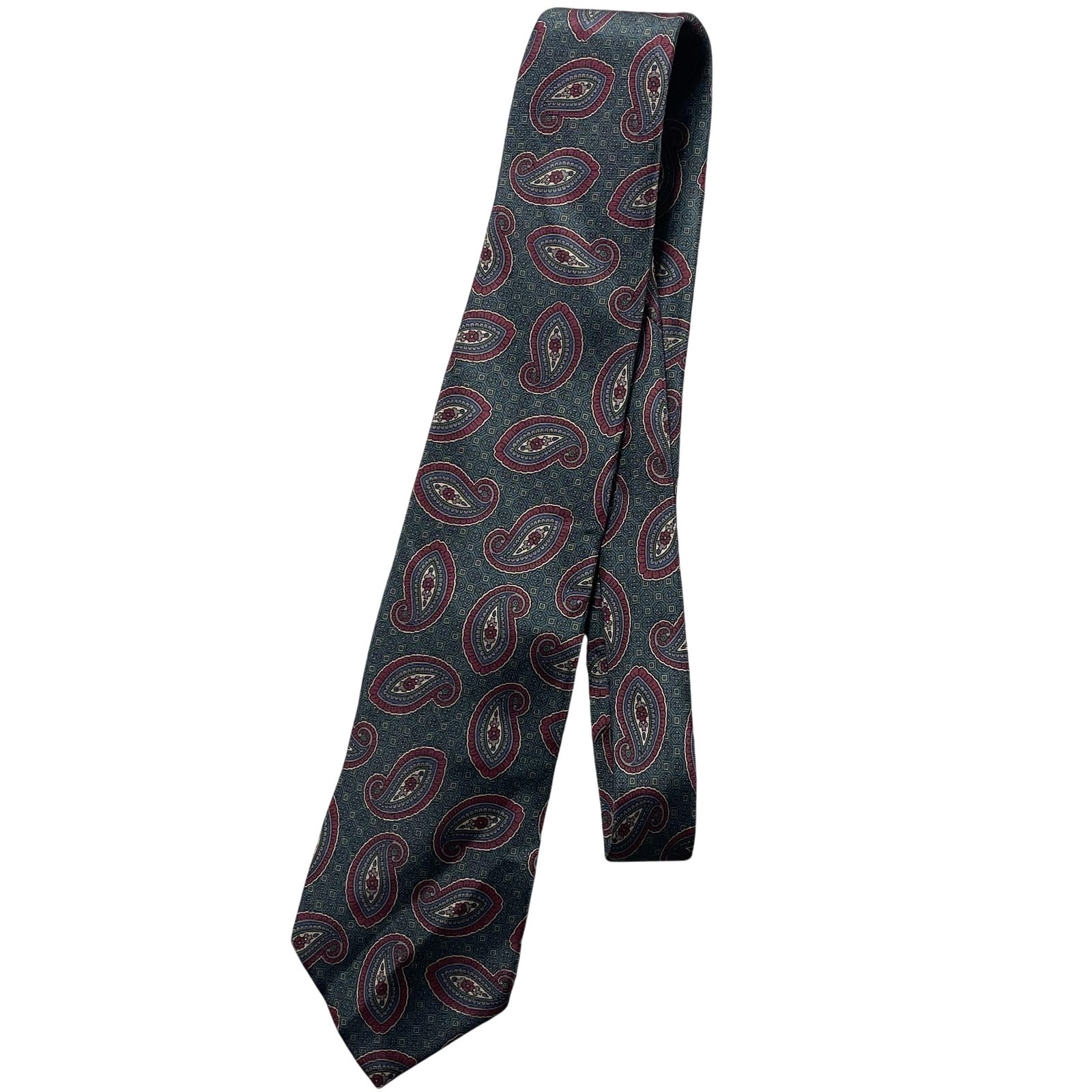 JS Blank  Co Tie Mens One Size Green Paisley Classic Pointed Silk Necktie